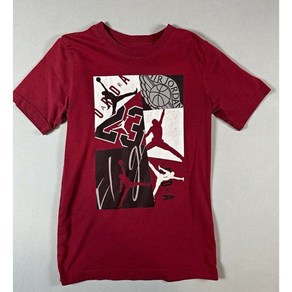 Jordan Boys Red Jumpman Graphic Print Crew Neck Short Sleeve Tee Size M